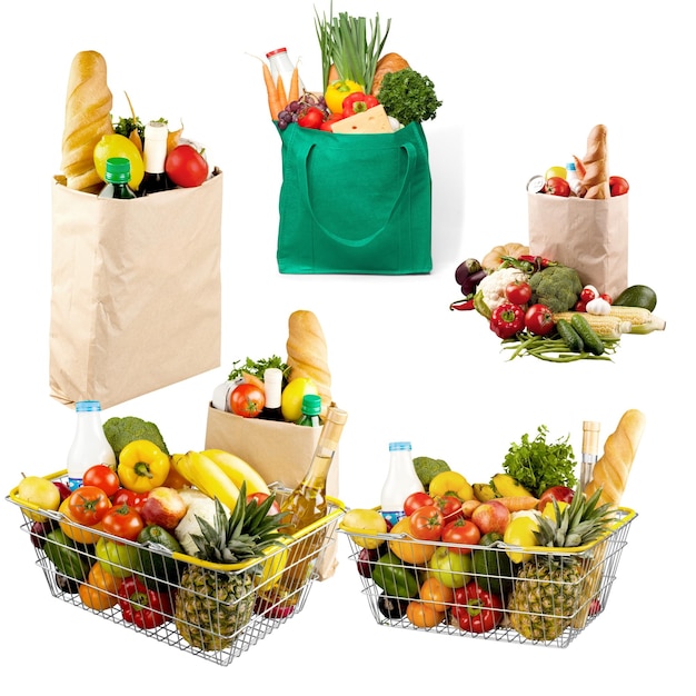 Bolsa de compras completa con vegetales de colores