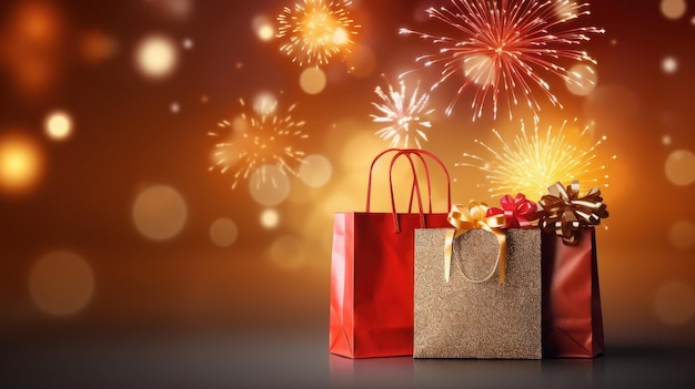 Bolsa de compras con fuegos artificiales y luces en la celebración de Diwali