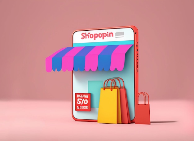 Bolsa de compras en línea 3D con caja de regalos