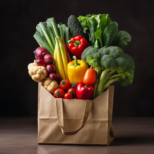 Bolsa de compras llena de verduras y frutas frescas Ilustración vectorial