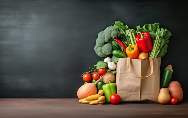 Bolsa de compras llena de verduras y frutas frescas