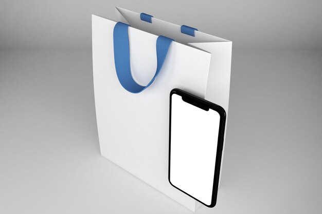 Bolsa De Compras Con Móvil Lateral Derecho En Fondo Blanco