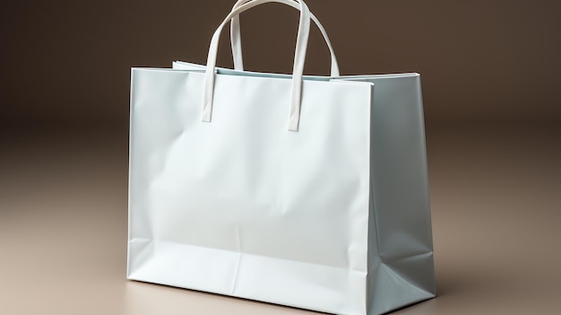 Una bolsa de compras de papel con acabado brillante y líneas elegantes.