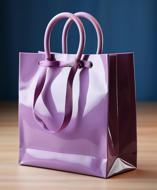 Una bolsa de compras de papel con acabado brillante y líneas elegantes.