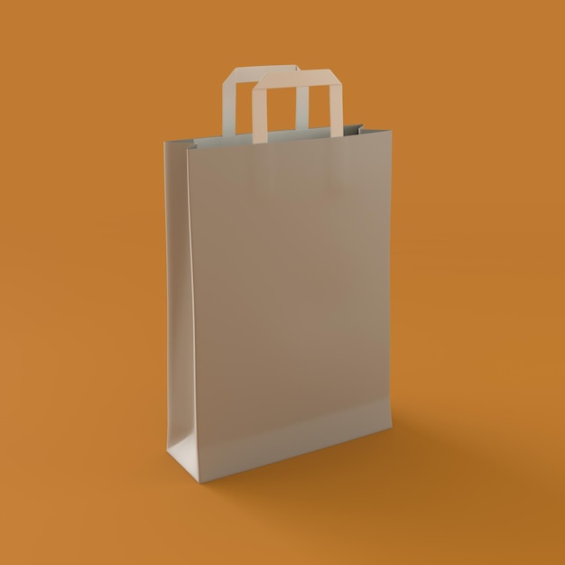 Bolsa de compras de papel monocromo sobre fondo naranja Representación 3d