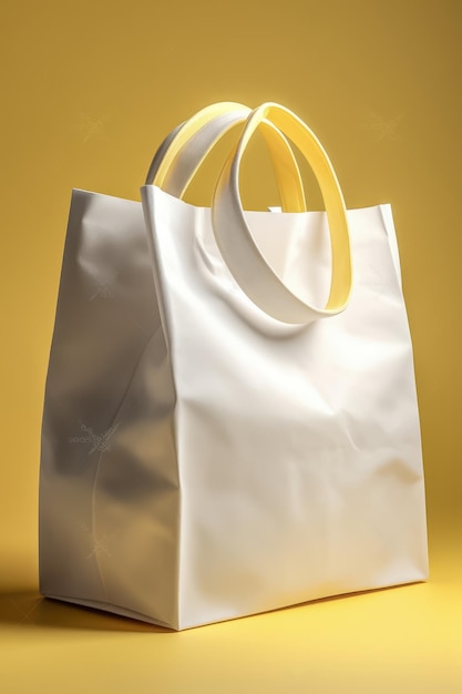 Bolsa de compras de papel reciclable sobre un fondo amarillo