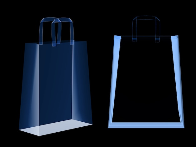 Bolsa de compras de rayos x de renderizado 3D aislado en negro