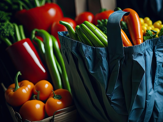 Bolsa de compras reutilizable llena de vegetales ai generativo