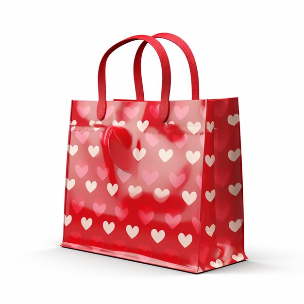 Foto bolsa de compras roja con corazones blancos