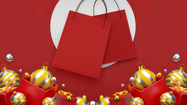 bolsa de compras roja sobre fondo rojo venta diseño de banner ilustración 3d