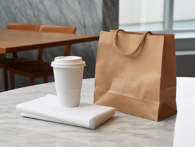 Bolsa de compras vacía para la marca bolsa de papel kraft logotipo poftfolio fondo natural con Generativ