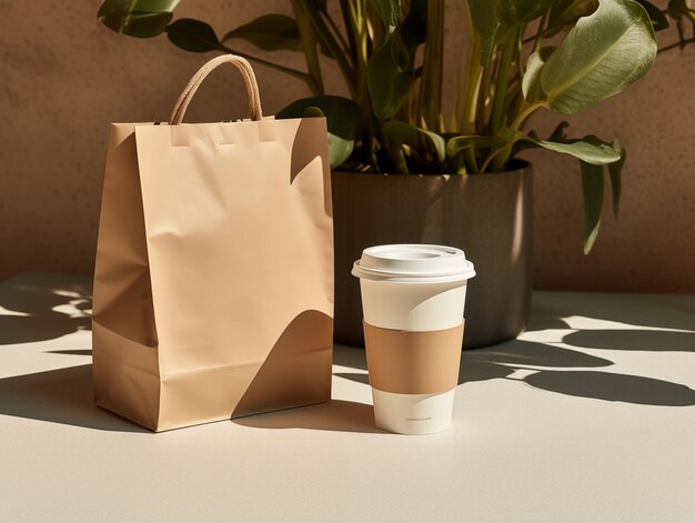 Bolsa de compras vacía para la marca bolsa de papel kraft logotipo poftfolio fondo natural con Generativ