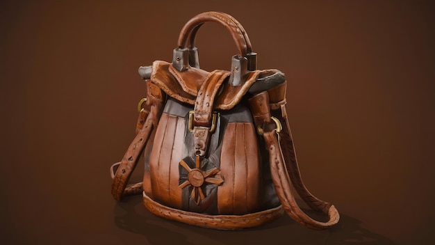 una bolsa de cuero marrón con un diseño en el frente