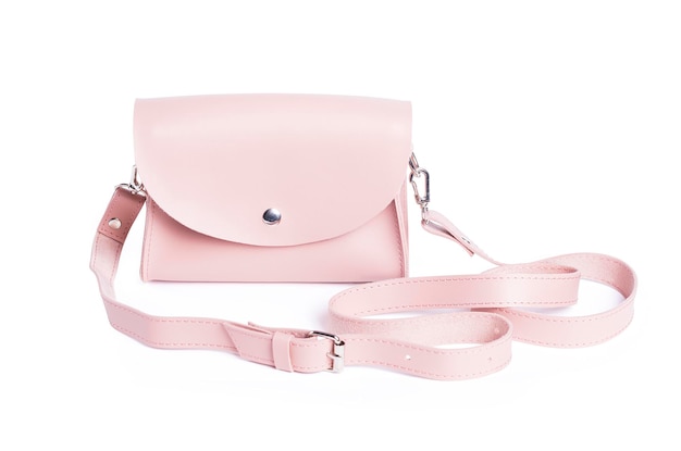 Bolsa de cintura de couro rosa crossbody bolsa de cintura isolada em fundo branco