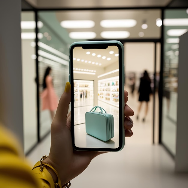 Foto bolsa de compras online smartphone ai gerar