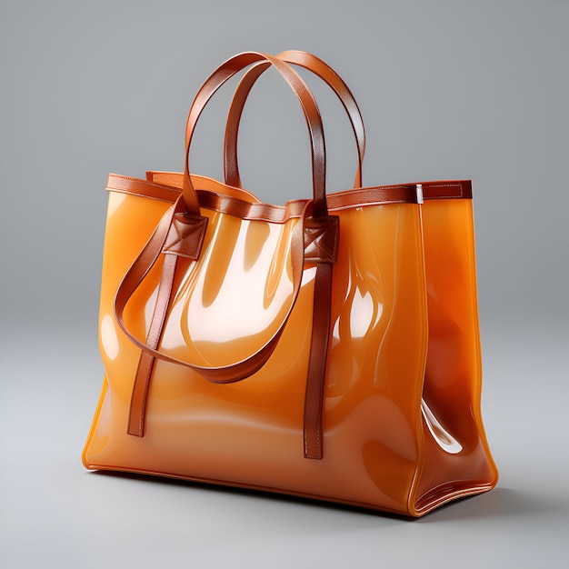 Bolsa de couro laranja isolada em fundo cinza renderização 3d vista frontal