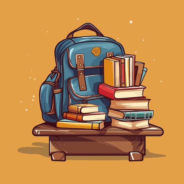 bolsa de escola com livros ilustração plana vetorial de volta à escola bolsa de escola e livros e lápis