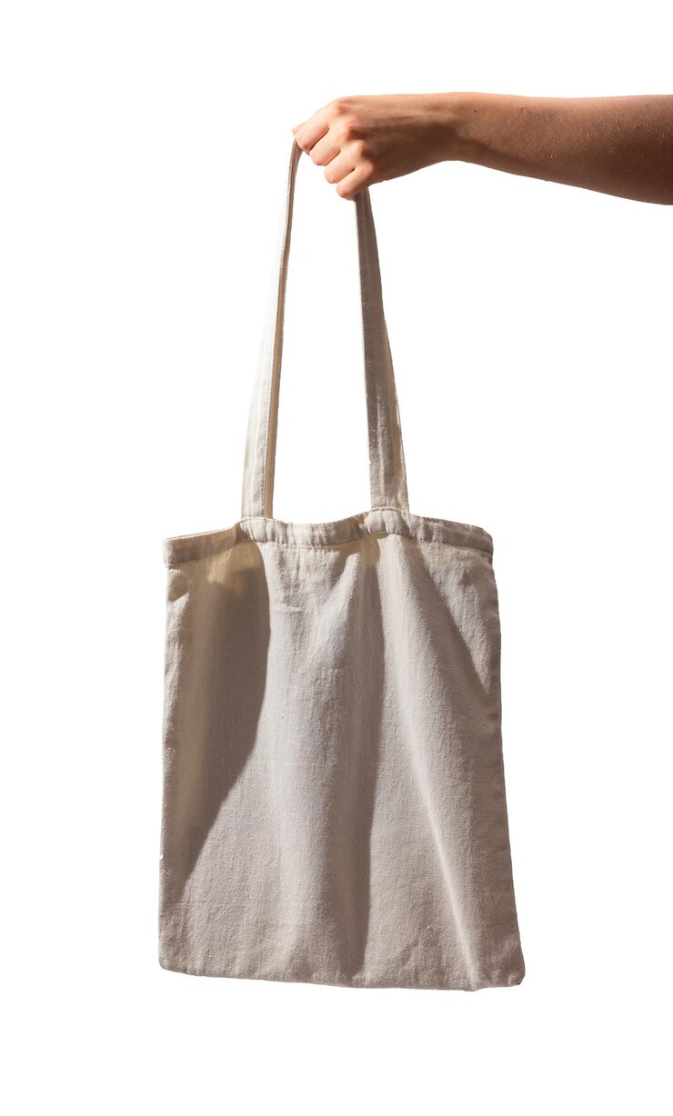 Foto bolsa de mão de lona isolada em fundo branco bolsa de mão de têxtil orgânico para compras