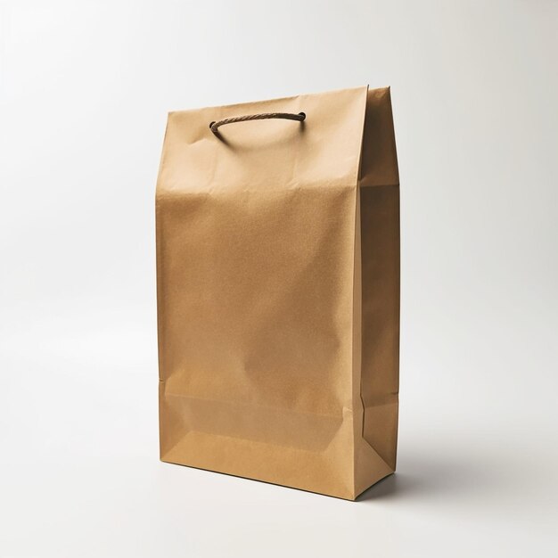 Bolsa de moda na forma de um saco de papel com uma alça em um fundo branco IA geradora