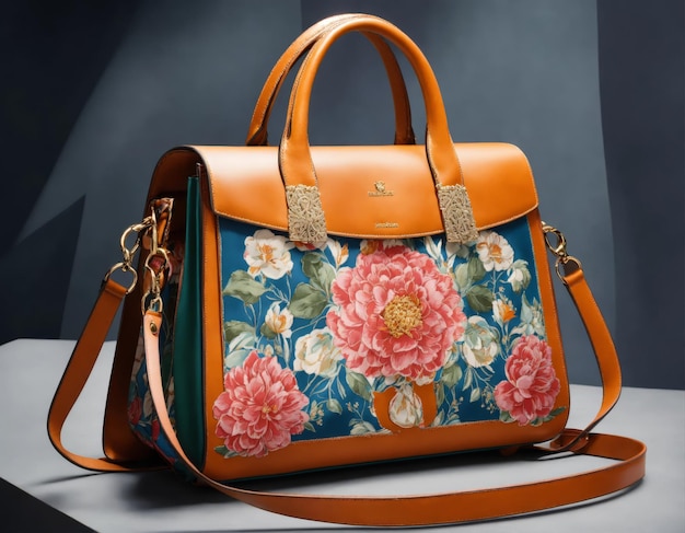 Bolsa de mulher de moda com rica decoração floral