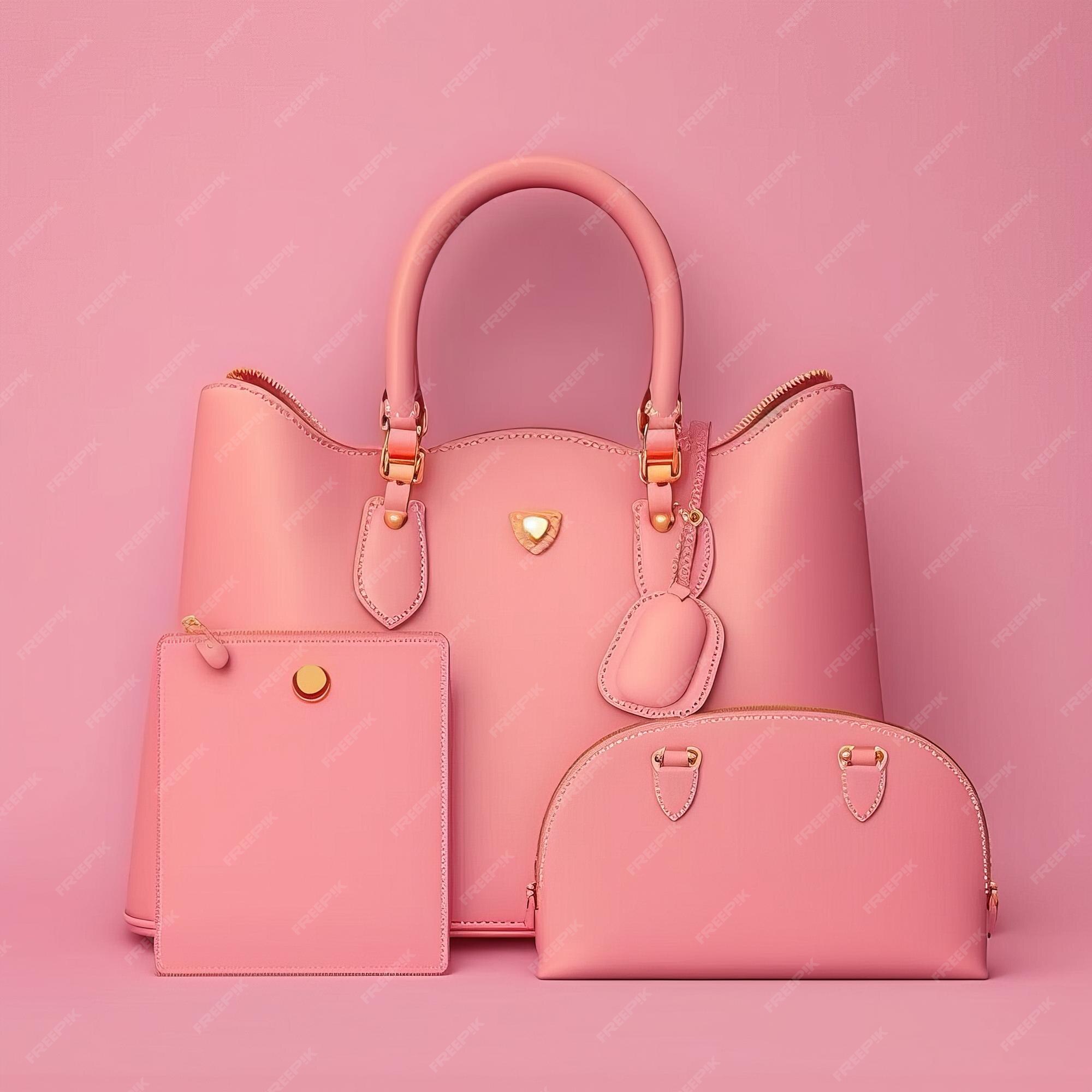 Bolsa de mulher rosa mínima simples define um fundo plano rosa, limpo e  minimalista