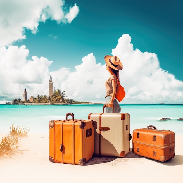 Bolsa de viagem de um dia para o turismo mundial com ilustrações de férias e turismo de referência mundial