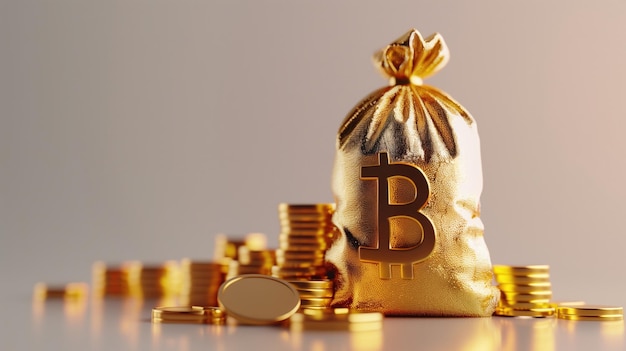 Bolsa de dinero de Bitcoin con monedas