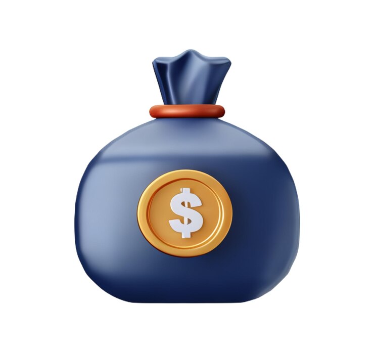 Bolsa de dinero dinero en efectivo dólares ganancias inversiones ahorros negocios moneda oro plástico icono 3D