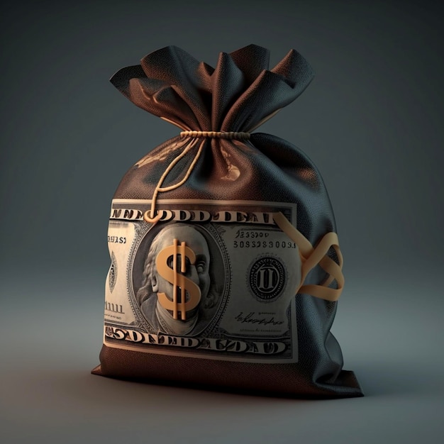 Bolsa de dinero con icono de dólar 3D Generative Ai