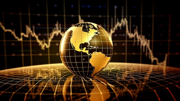 Bolsa do mercado de ações financeiro ou gráfico econômico global de moedas de ouro Generative Ai
