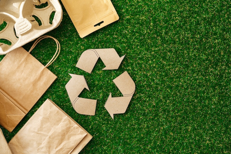 Foto bolsa ecológica de papel artesanal concepto de consumo ecológico