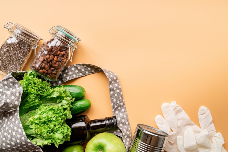 Foto bolsa ecológica con vegetales verdes