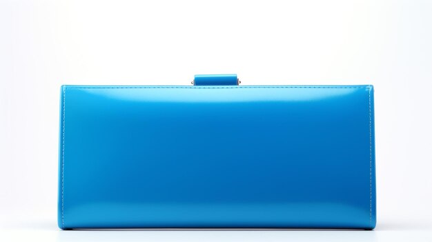 Foto bolsa de embrague de marco azul aislada sobre fondo blanco con espacio de copia para publicidad