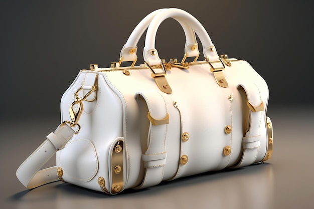Bolsa feminina luxo branca e dourada em couro