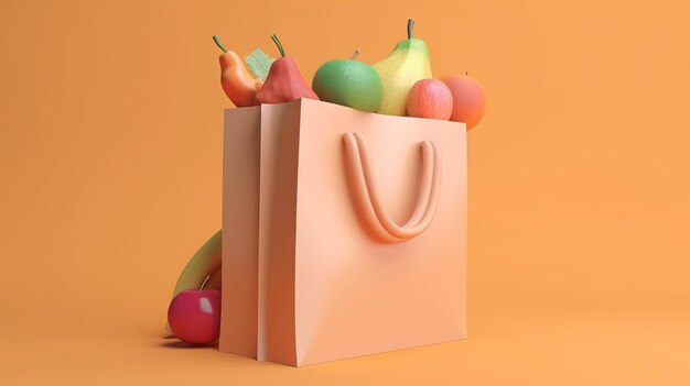 Una bolsa de fruta está en un fondo naranja.