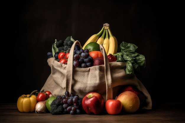 Una bolsa de fruta con un fondo negro.