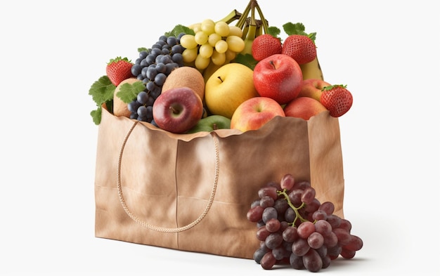 Una bolsa de fruta con un racimo de uvas