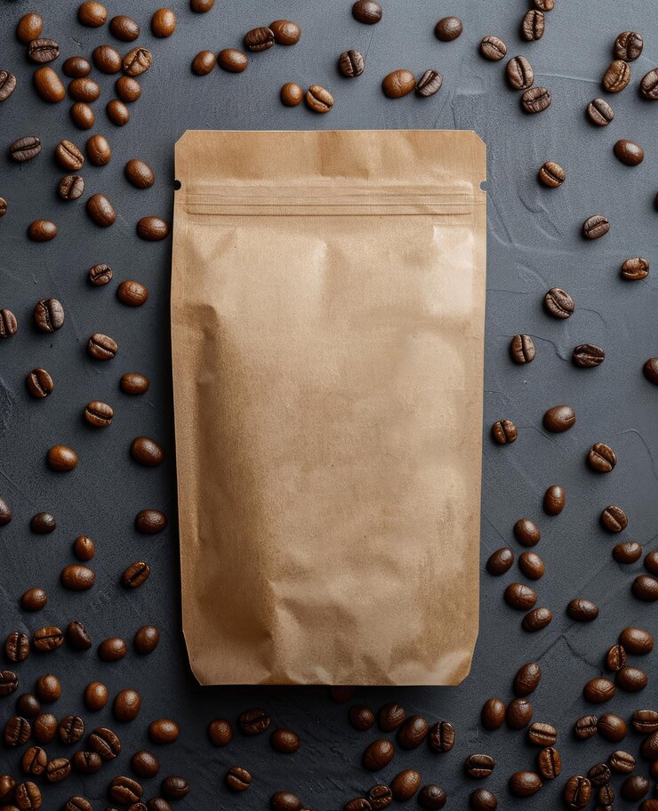 una bolsa de granos de café y una bolsa de granos de café
