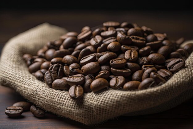 Una bolsa de granos de café está llena de granos de café.
