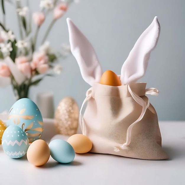 una bolsa de huevos con un conejo de Pascua adentro