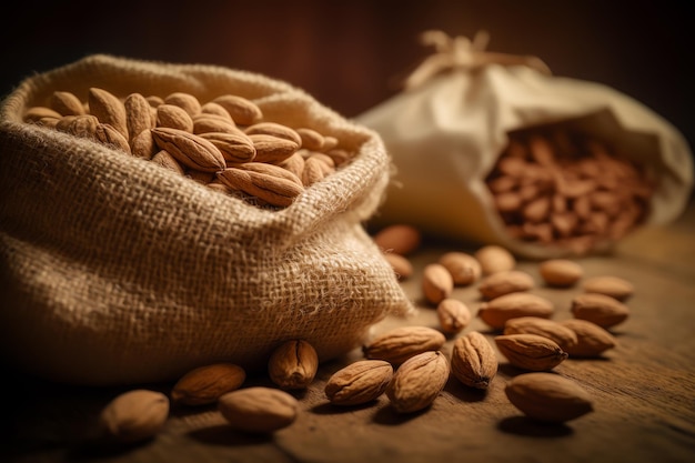 Bolsa llena de almendras junto a una bolsa de almendras IA generativa