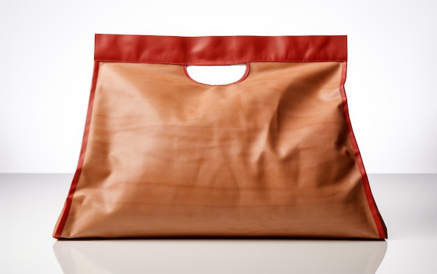 Foto bolsa marrón y roja en la mesa