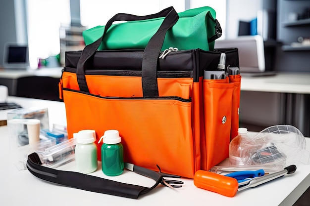 Foto bolsa médica con suministros preparados para emergencias creada con ai generativa