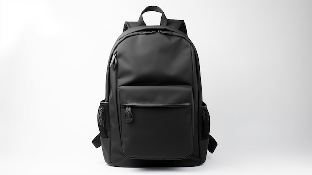 Foto bolsa de mochila de cámara negra aislada sobre fondo blanco con espacio de copia para publicidad