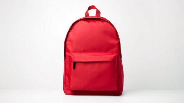 Foto bolsa de mochila roja aislada sobre fondo blanco con espacio de copia para publicidad