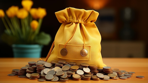 Bolsa de monedas sobre la mesa