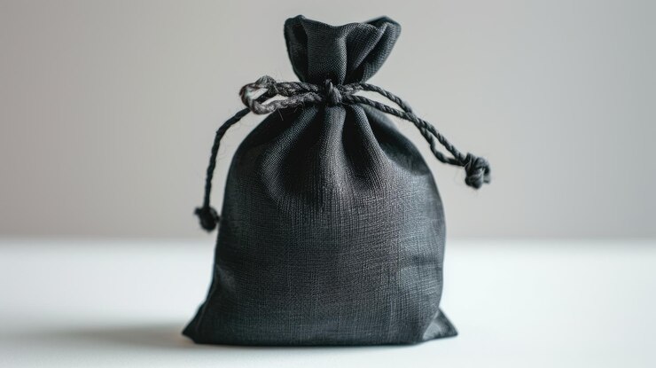 Una bolsa negra con una cuerda negra atada a su alrededor
