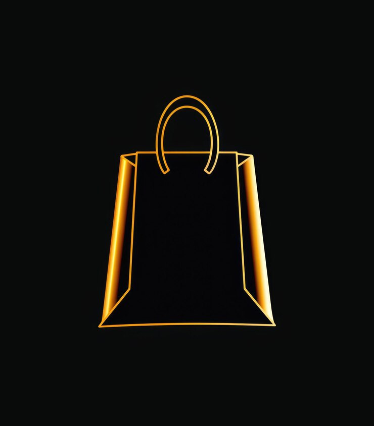 una bolsa negra con un mango de oro está iluminada