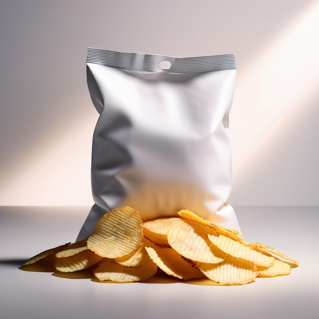 Foto bolsa de papas fritas en blanco foto de maquete de embalaje genérico