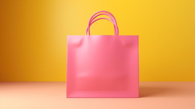 Foto bolsa de papel 3d con fondo rosa concepto de compras en línea